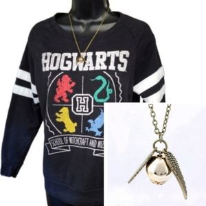 HARRY POTTER & Necklace Black Womens Shirt Size Small Hogwarts Witch Wizard